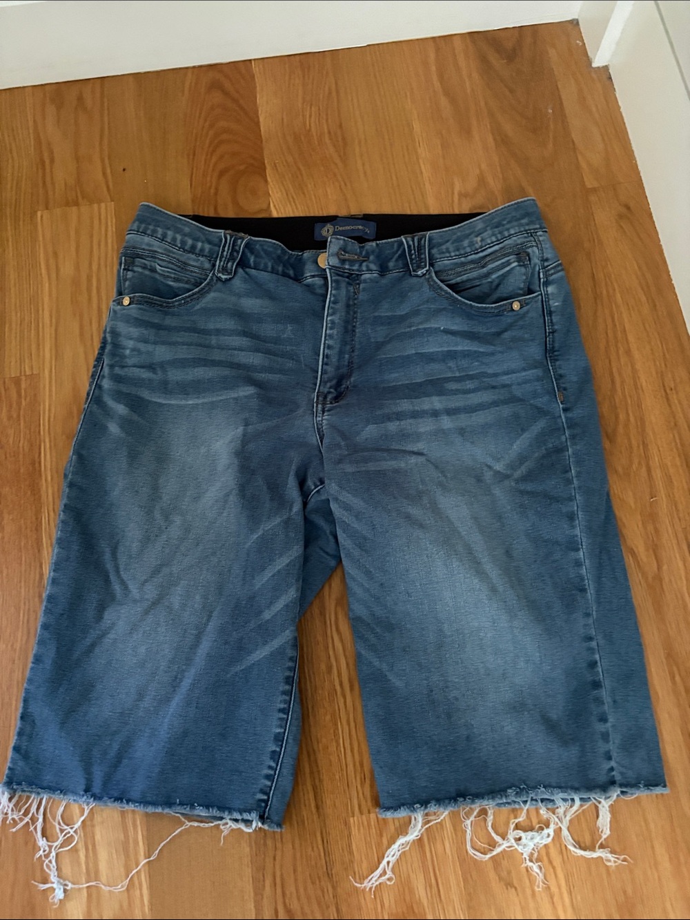 Democracy Blue Denim Shorts with Button Accent